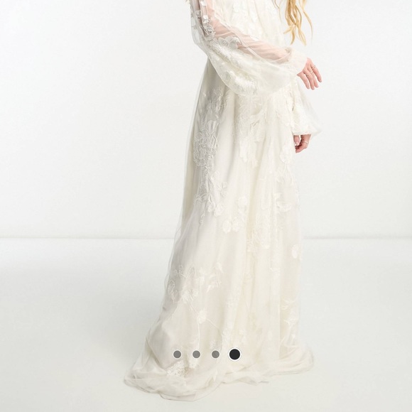 {ASOS EDITION} Elsie Embroidered, Beaded Blouson Sleeve Wedding Dress Tie Back - Picture 6 of 6